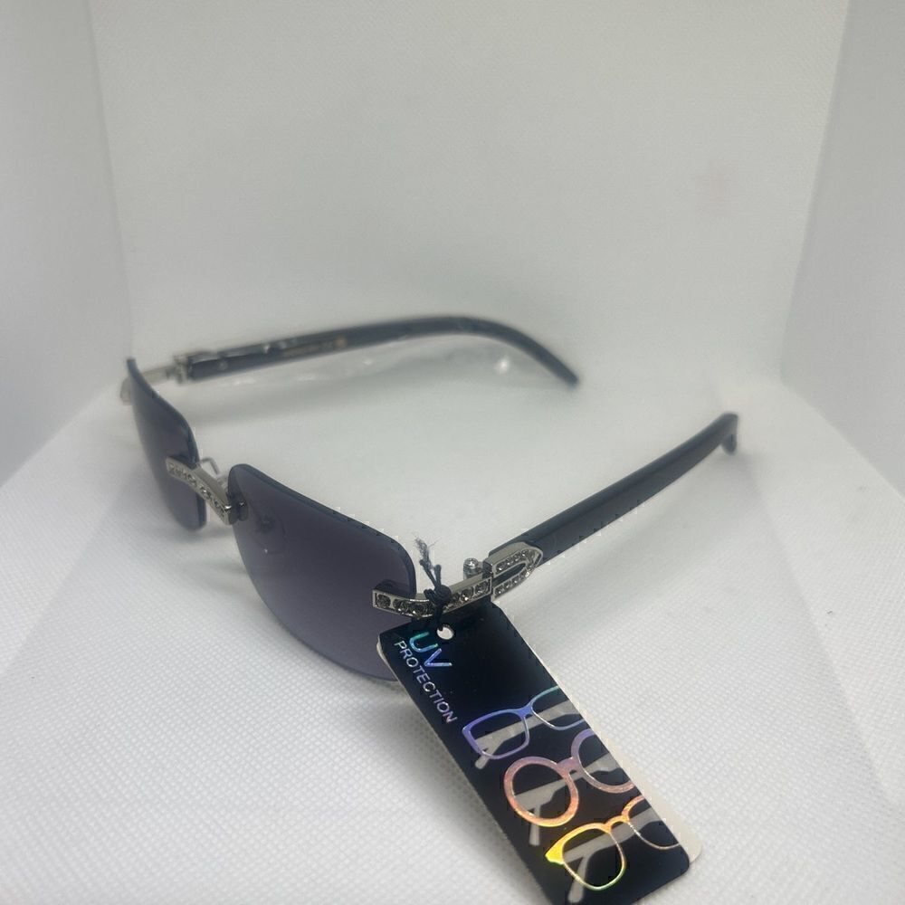 Rimless Rhinestone Wood Print Women’s Sunglasses